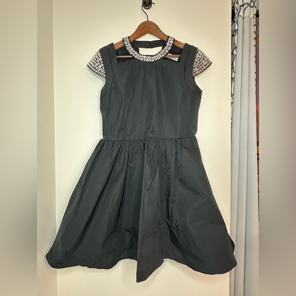 RED Valentino Black Dress with Embellished Collar and Sleeves